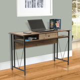 OS Home and Office Mountain Ridge Model 41413 Home Study Desk with One Drawer and Two Cubby Storage Shelves with Black Metal Uprights and Rustic Reclaimed Barnwood Laminate