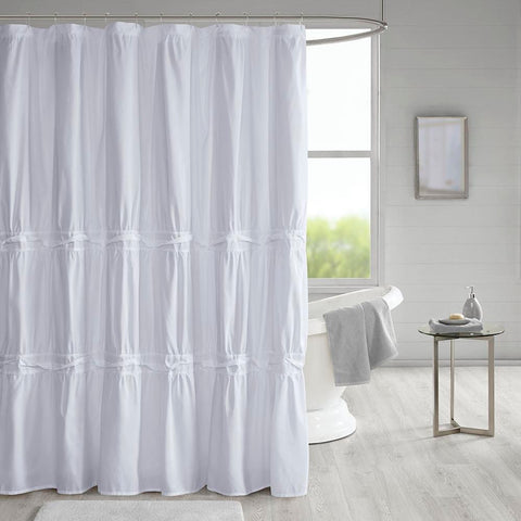 Olliix Ciera Solid Ruched Shower Curtain with Liner 72x72"