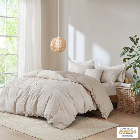 Olliix Dover 5 PC Organic Cotton Oversized Comforter Cover Set w/removable insert - Full/Queen