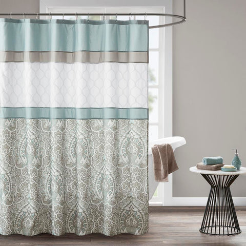 Olliix Shawnee Printed and Embroidered Shower Curtain with Liner 72x72"