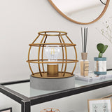 Hudson & Canal Kennet Table Lamp With Antique Brass Cage And Concrete Pedestal