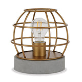 Hudson & Canal Kennet Table Lamp With Antique Brass Cage And Concrete Pedestal