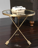 Uttermost Aero Round Glass Accent Table w/ Antiqued Gold Leaf