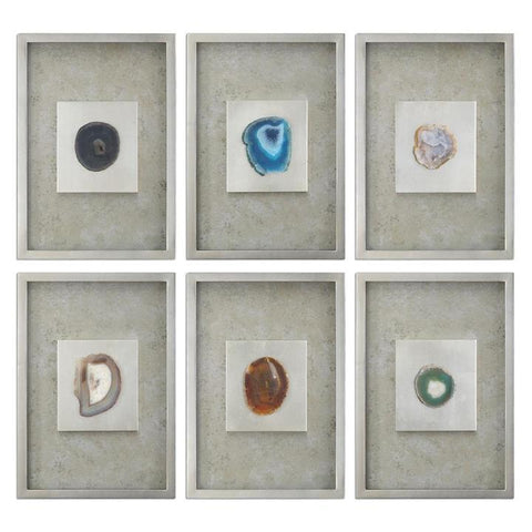 Uttermost Agate Stone Silver Wall Art - Set of 6