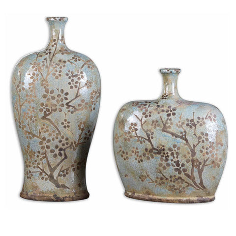 Uttermost Citrita 2 Ceramic Vases in Distressed Sea Foam Blue