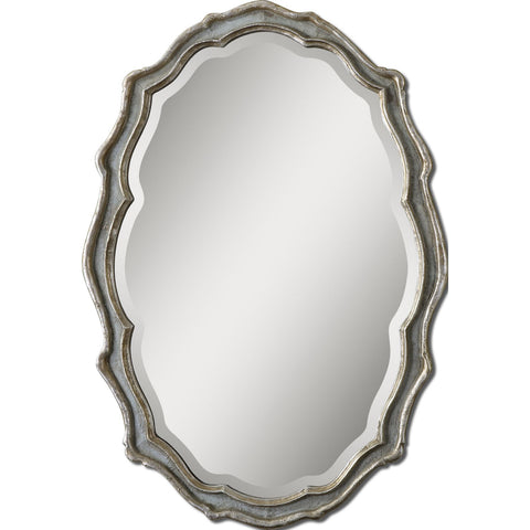 Uttermost Dorgali Wall Mirror in Antiqued Silver Leaf w/ Light Gray