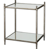 Uttermost Gannon Glass Top End Table w/ Iron Frame & Mirrored Shelf