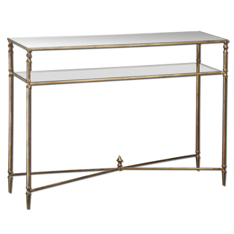 Uttermost Henzler Mirror Top Console Table w/ Iron Frame & Glass Shelf