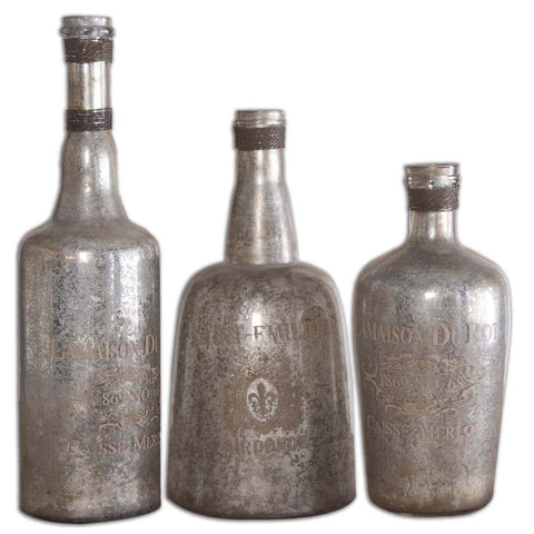 Uttermost Lamaison 3 Mercury Glass Bottles