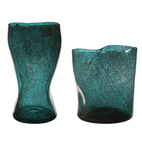 Uttermost Lulu Aqua Glass Vases, S/2