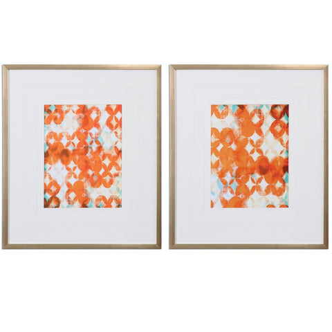 Uttermost Overlapping Teal And Orange Modern Art - Set of 2