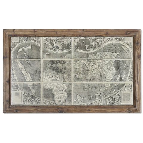 Uttermost Treasure Map Framed Panel w/ Medium Brown Frame