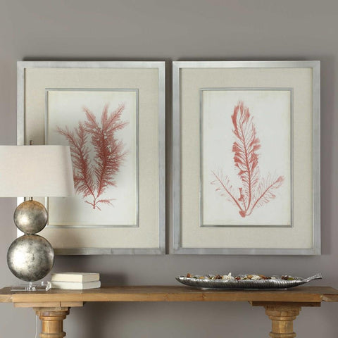 Uttermost Uttermost Coral Sea Feathers Prints Set of 2
