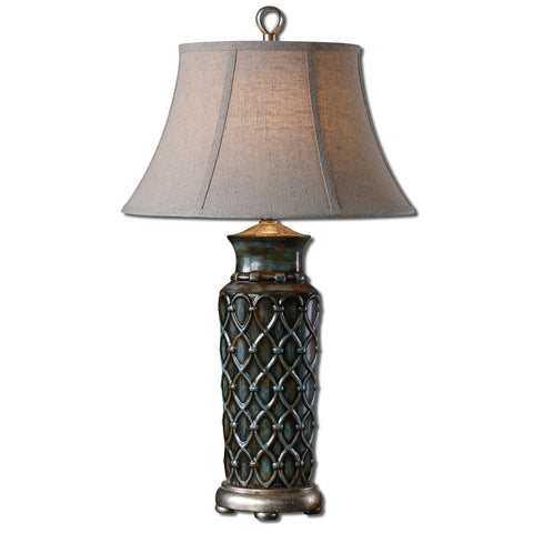 Uttermost Valenza Table Lamp w/ Oval Bell Shade in Oatmeal Linen