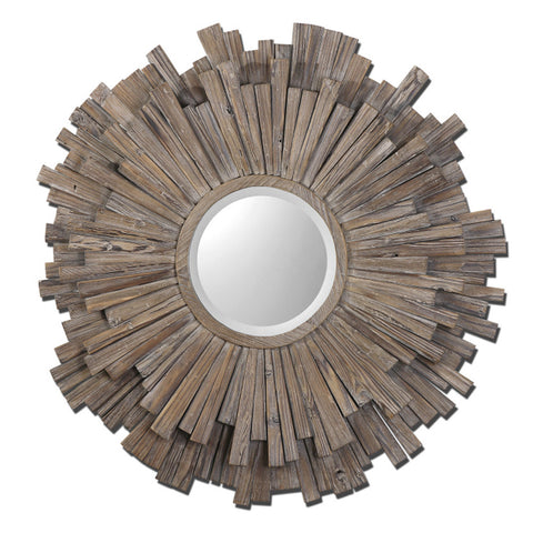 Uttermost Vermundo Round Decorative Wall Mirror in Walnut Stained