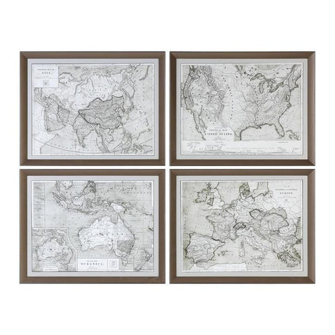 Uttermost World Maps Framed Prints - Set of 4